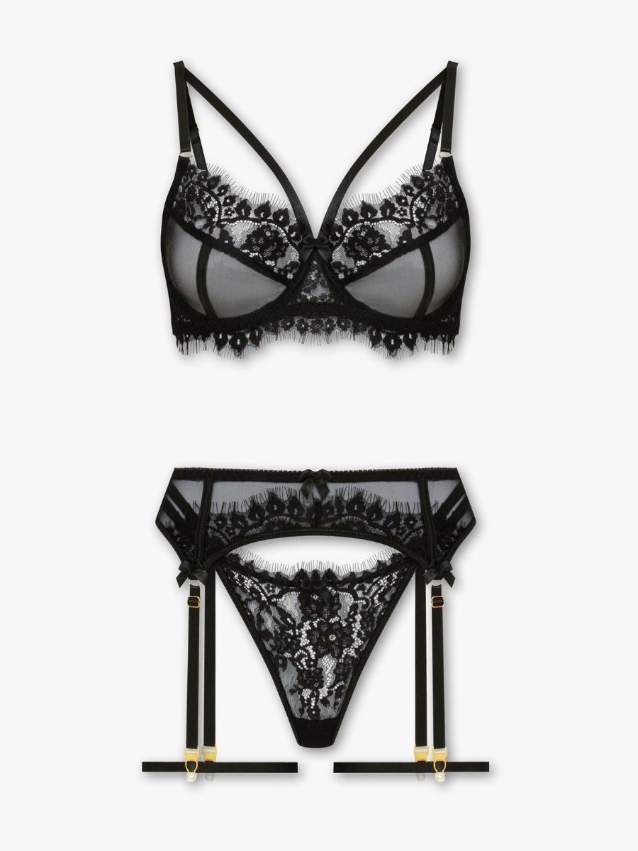 Lara ensemble 3 pièces en dentelle avec porte-jarretelles